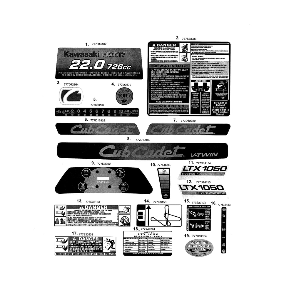 Decals Diagram and Parts List for 13AF91AP056  Cub Cadet Lawn Tractor